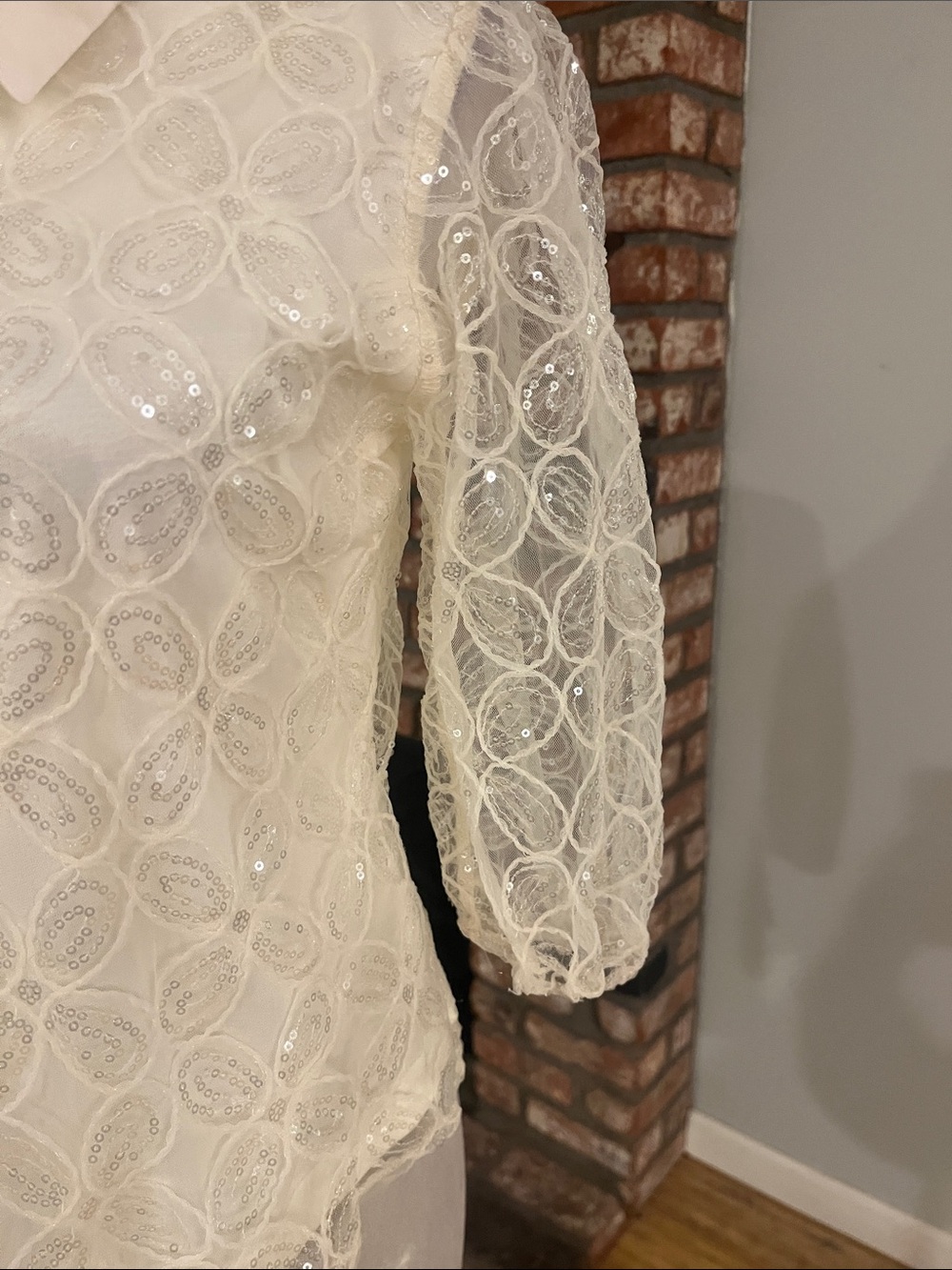 By Design Lace Button-Down Shirt with Sequin Detail - Picture 2 of 7